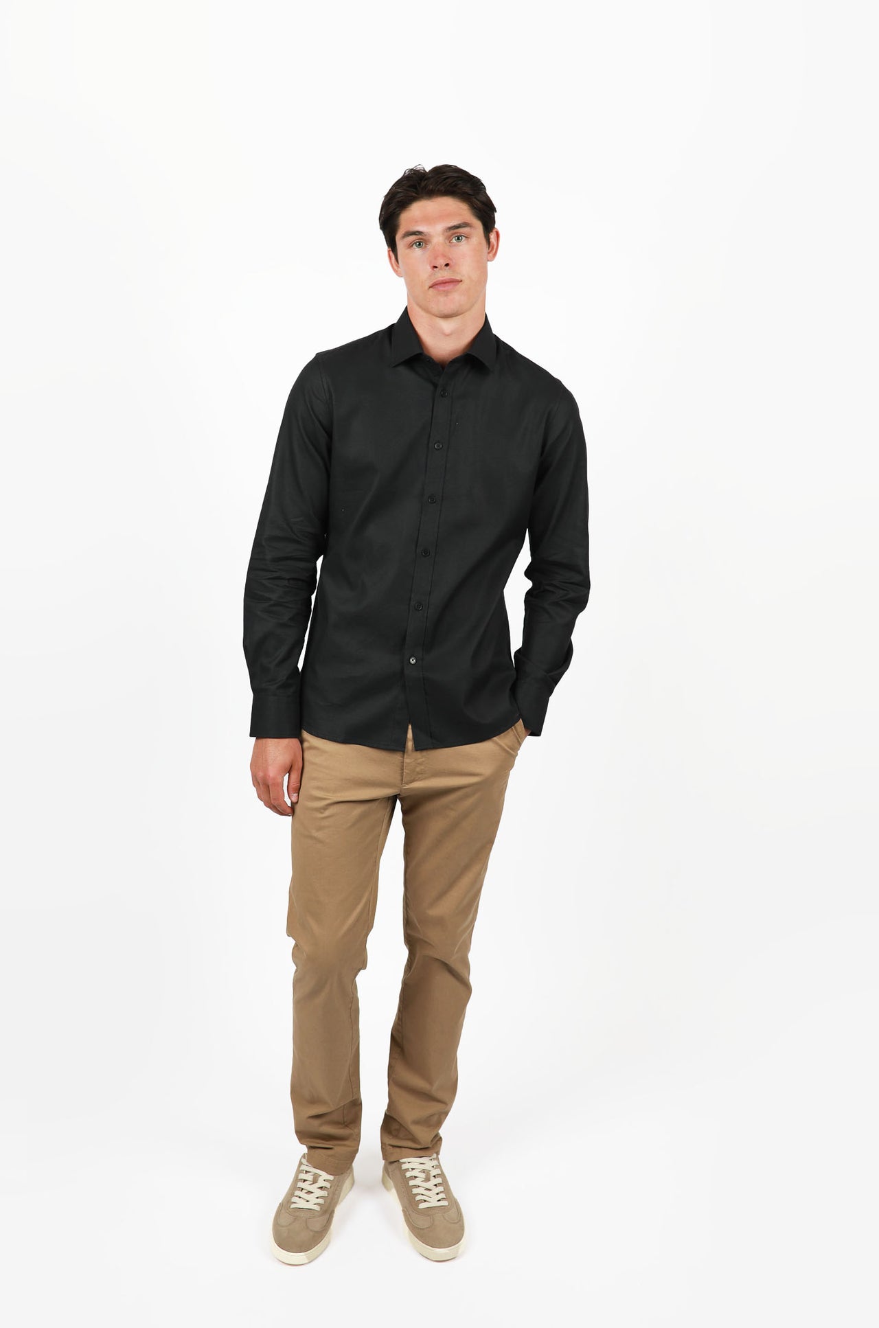 Black Long Sleeve Waffle Shirt