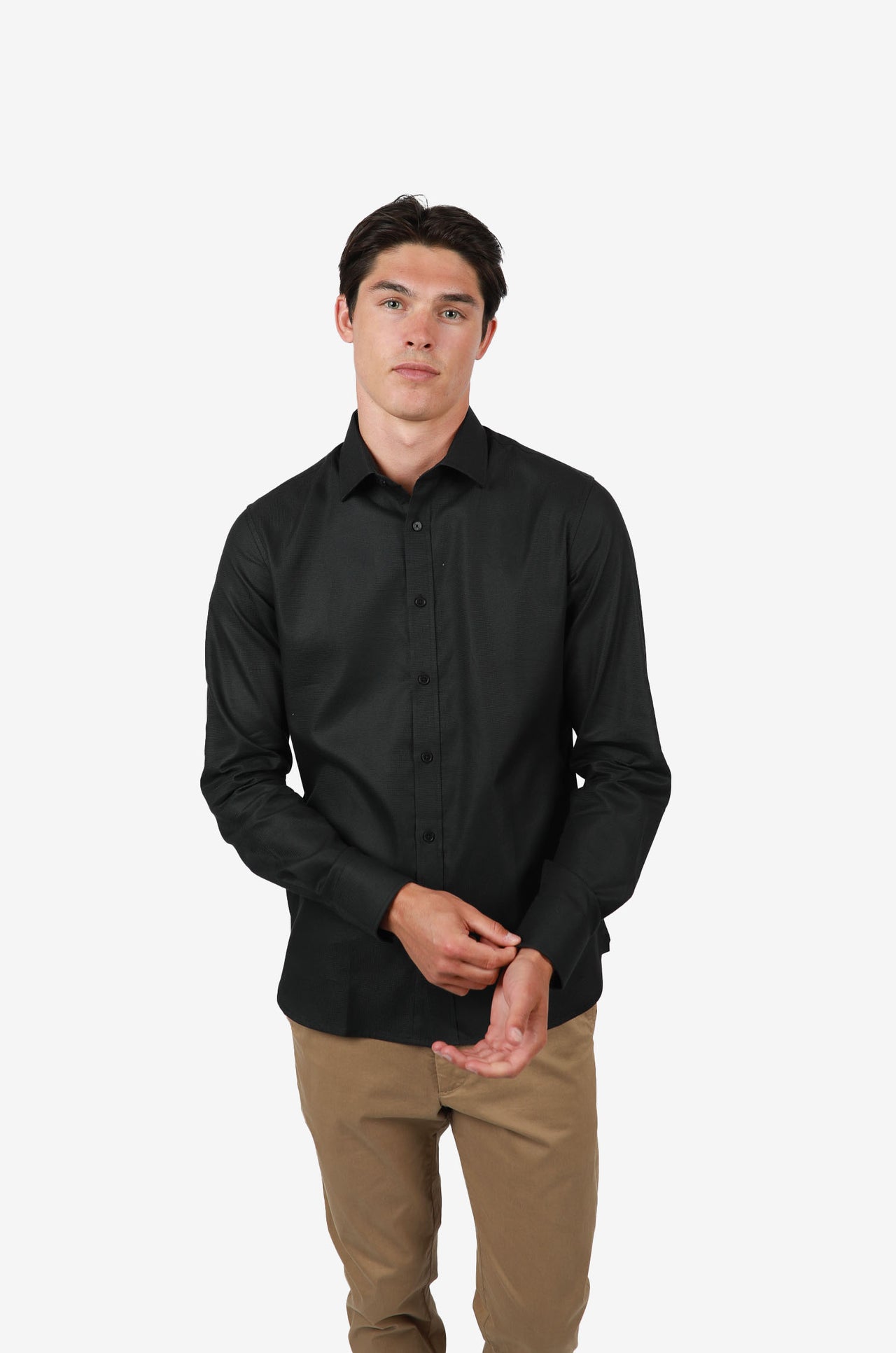 Black Long Sleeve Waffle Shirt