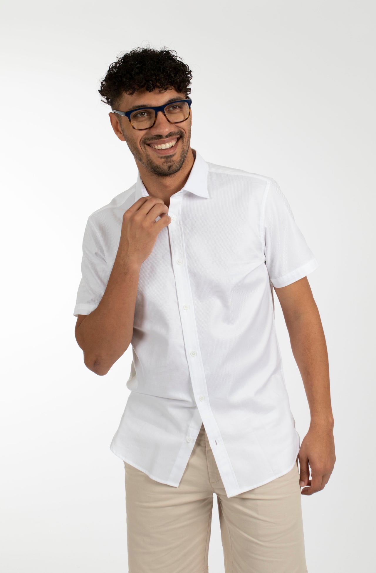 White Cotton Waffle Shirt