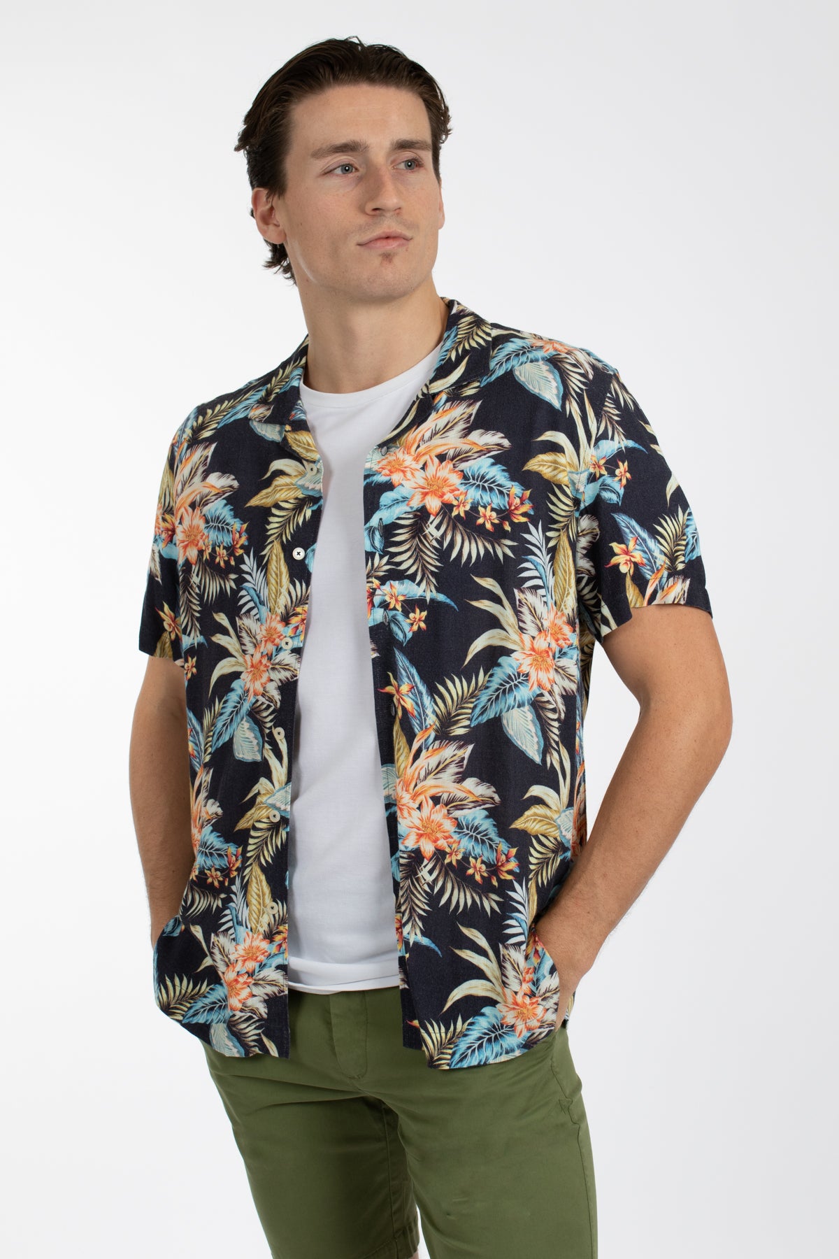 Navy Aloha Cuban Collar Shirt