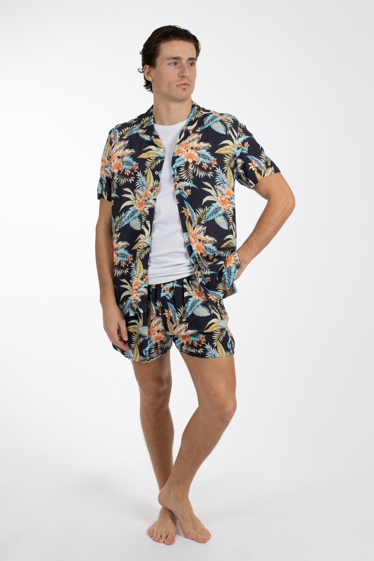 Navy Aloha Cuban Collar Shirt