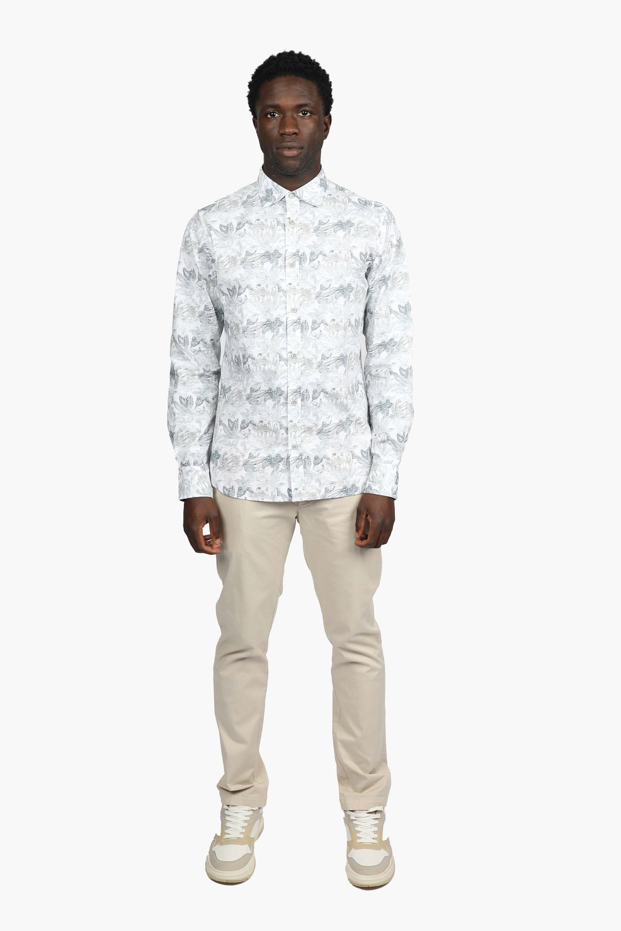 Faded Floral Khaki Cotton Poplin Shirt