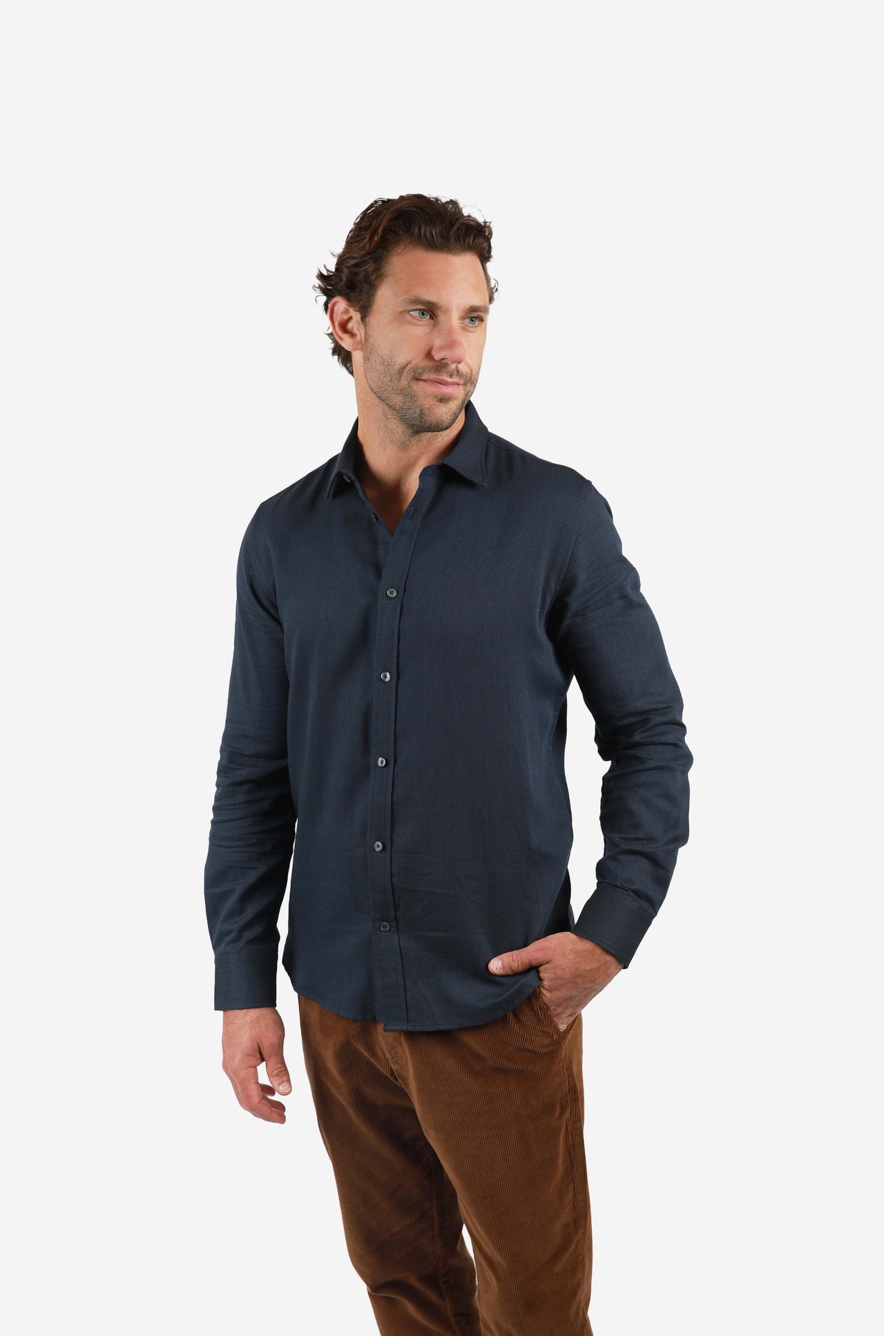 Navy Herringbone Shirt