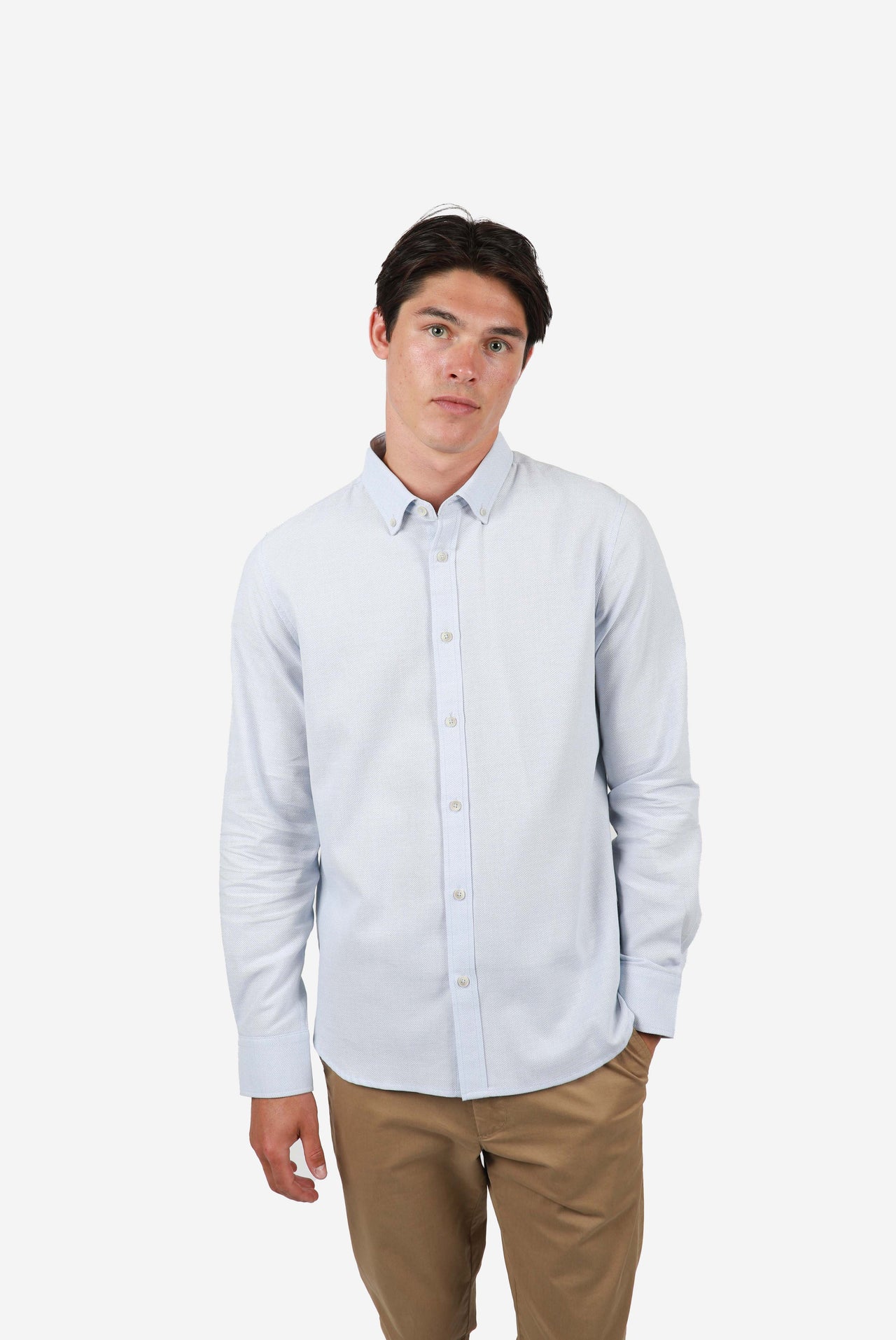 Soft Blue Diamond Texture Button Down Shirt