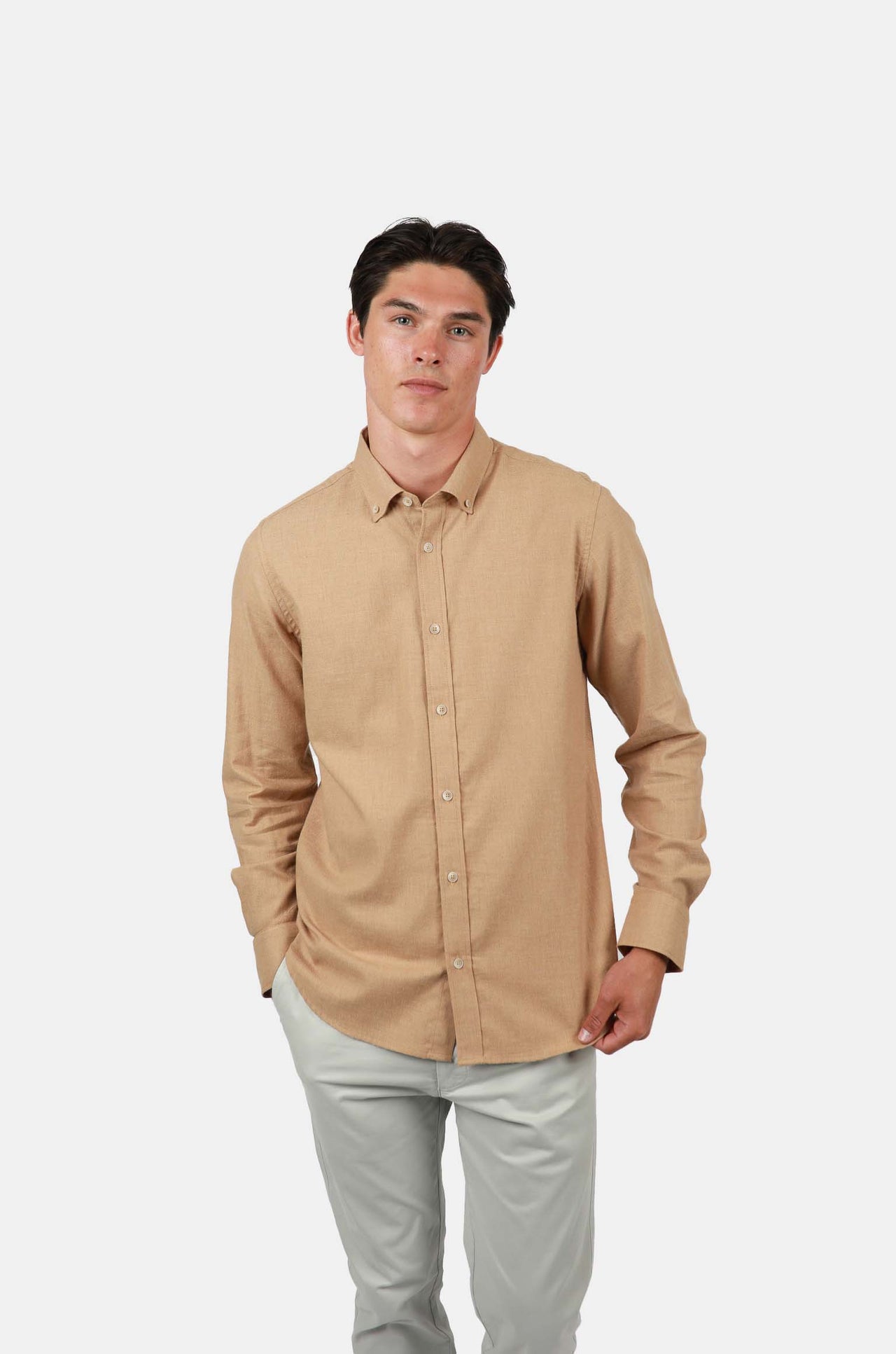 Latte Marle Twill Button Down Shirt