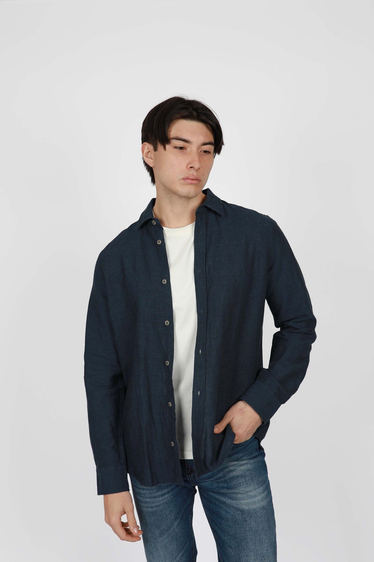 Midnight Long Sleeve Linen Blend Shirt