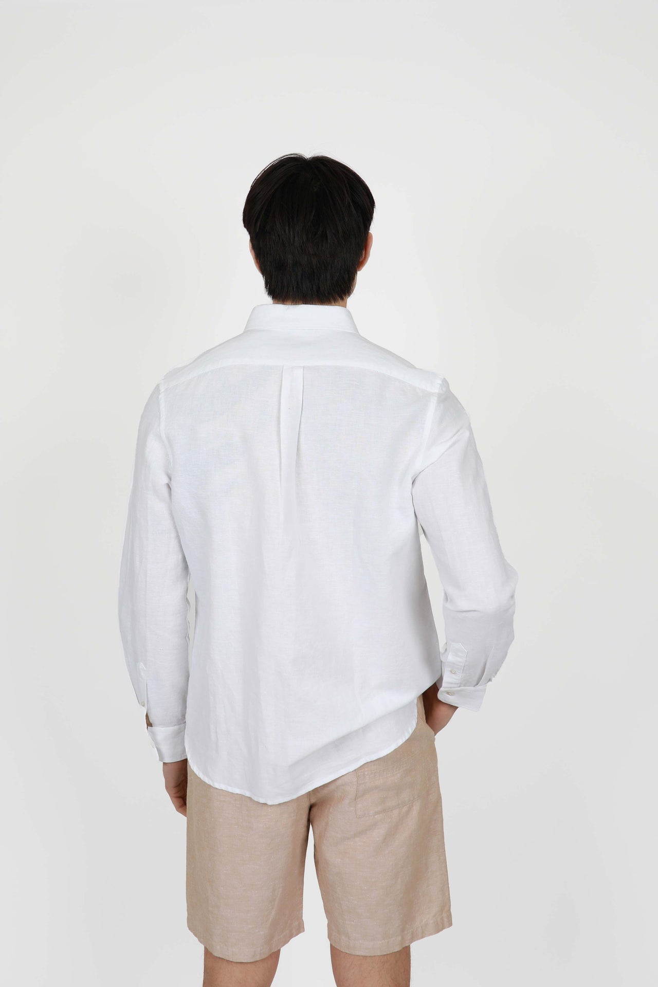 White Long Sleeve Linen Blend Shirt