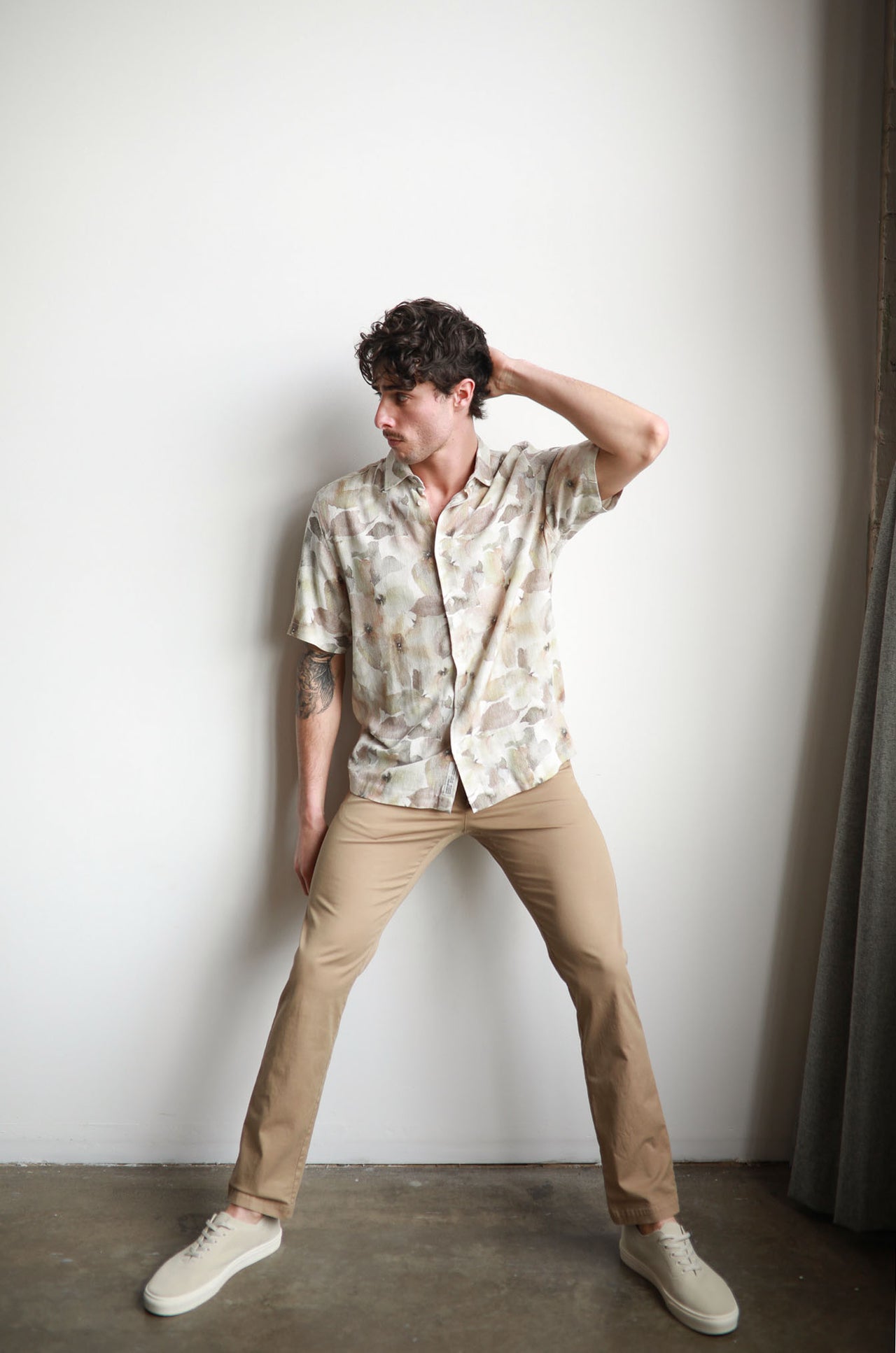 Natural Floral Short Sleeve Watercolour Linen Shirt