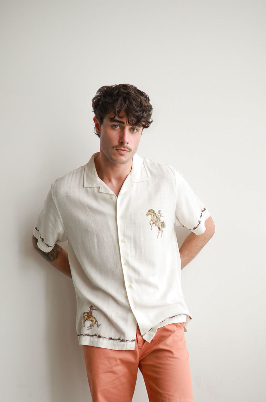 White Rodeo Cuban Collar Linen Shirt