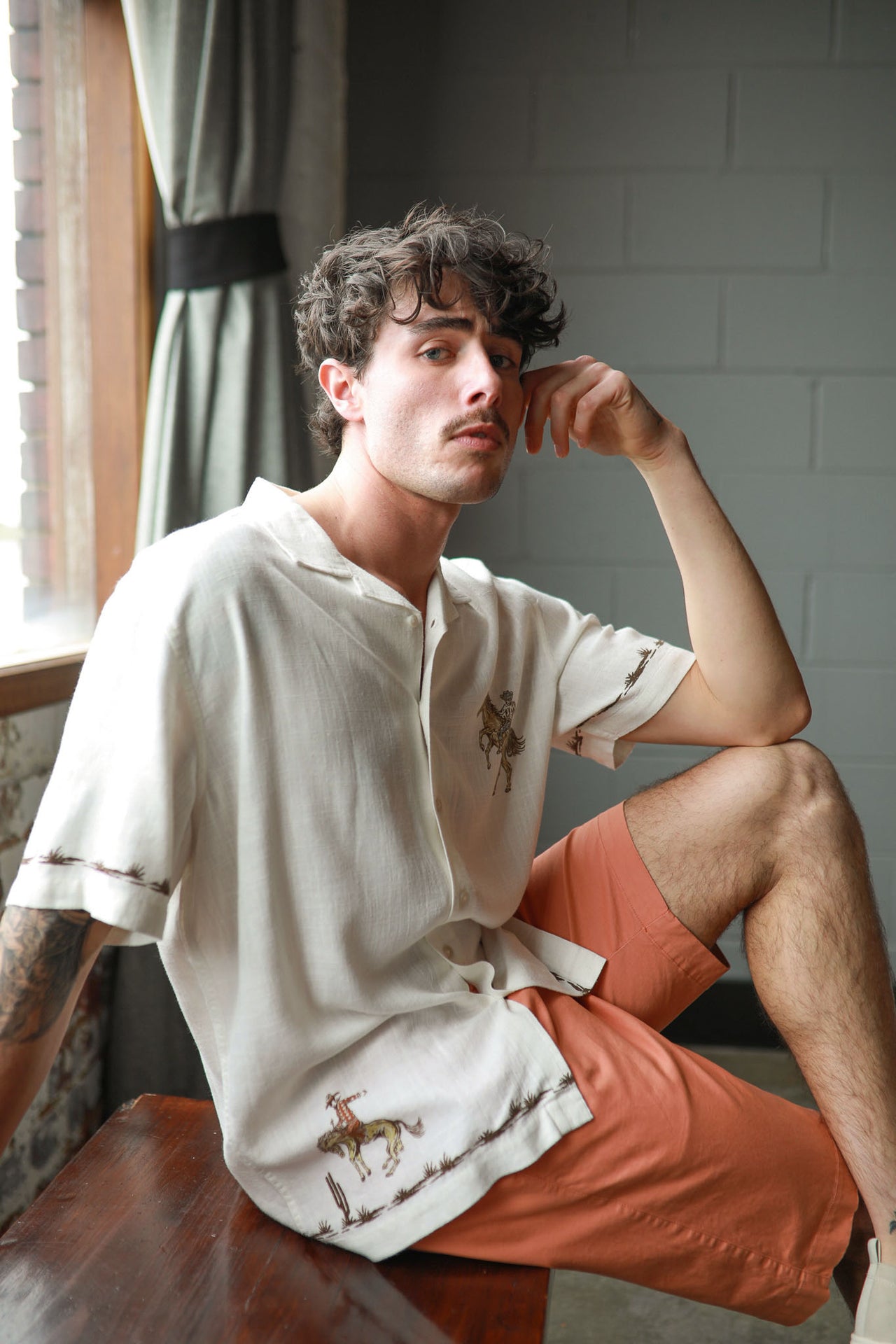 White Rodeo Cuban Collar Linen Shirt