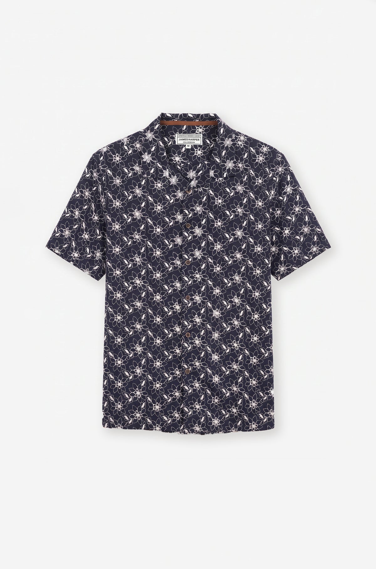 Short sleeve floral embroidery shirt navy