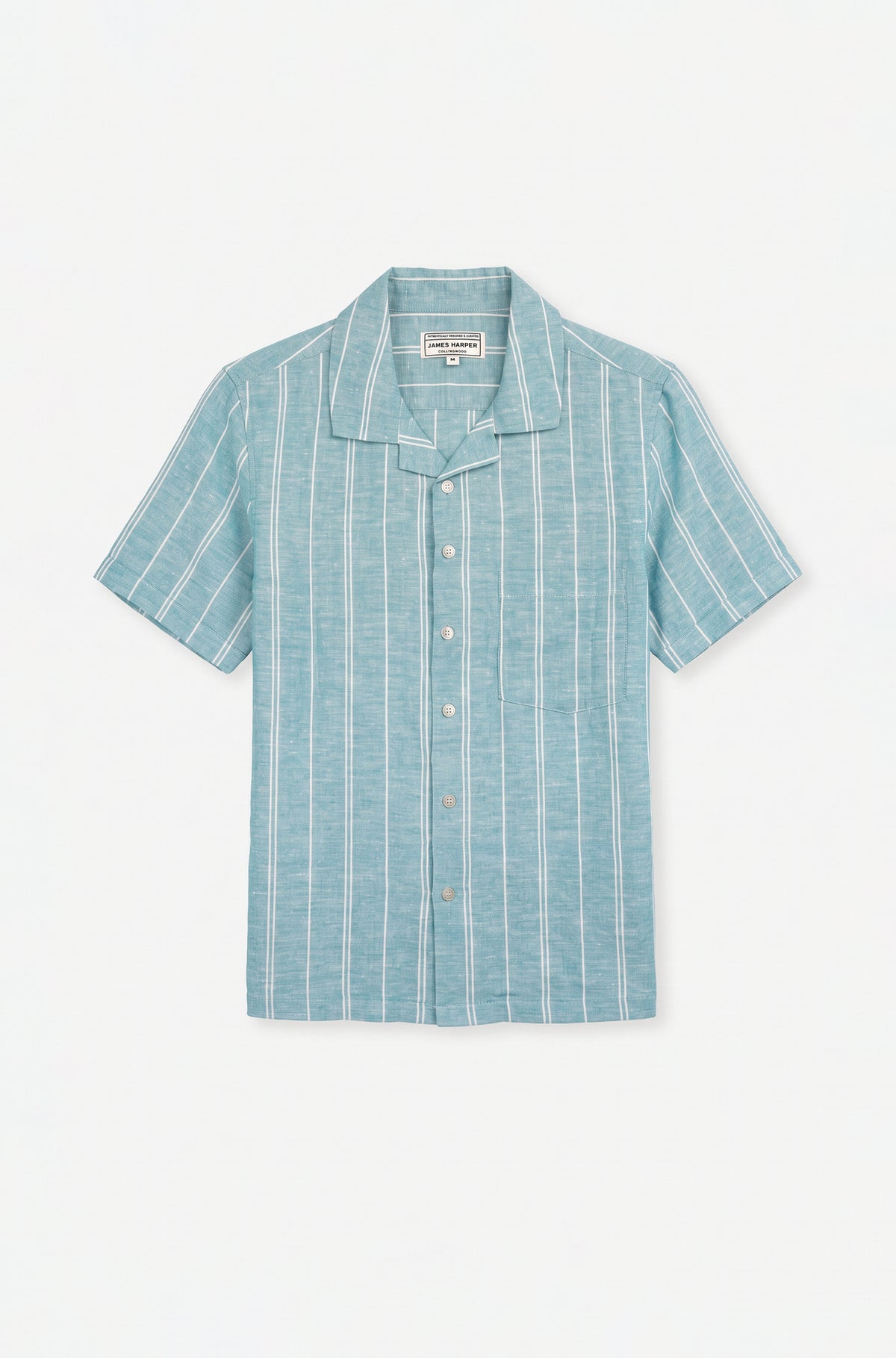 Wide Stripe Ss Cuban Collar Aqua