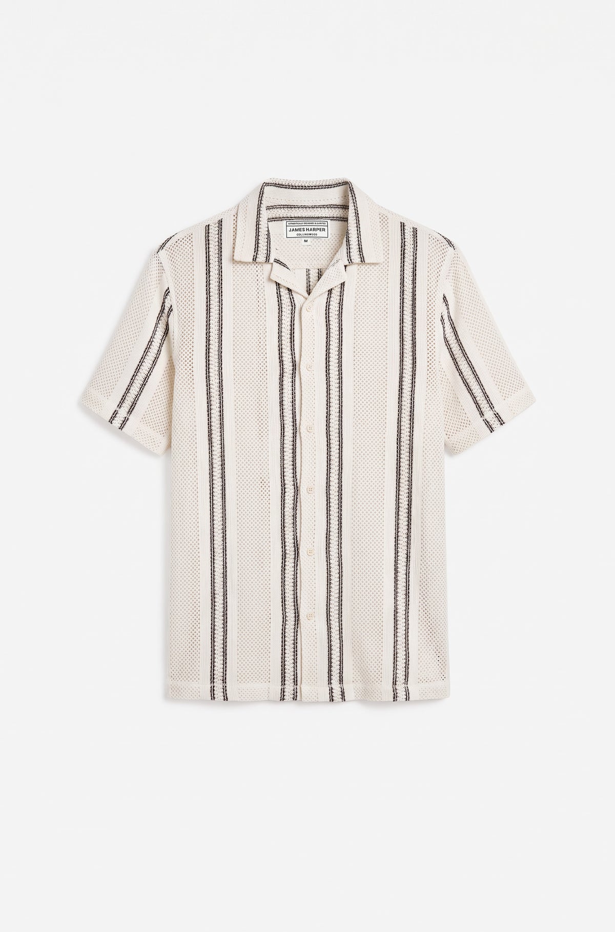 Short sleeve crochet stripe knitted shirt white
