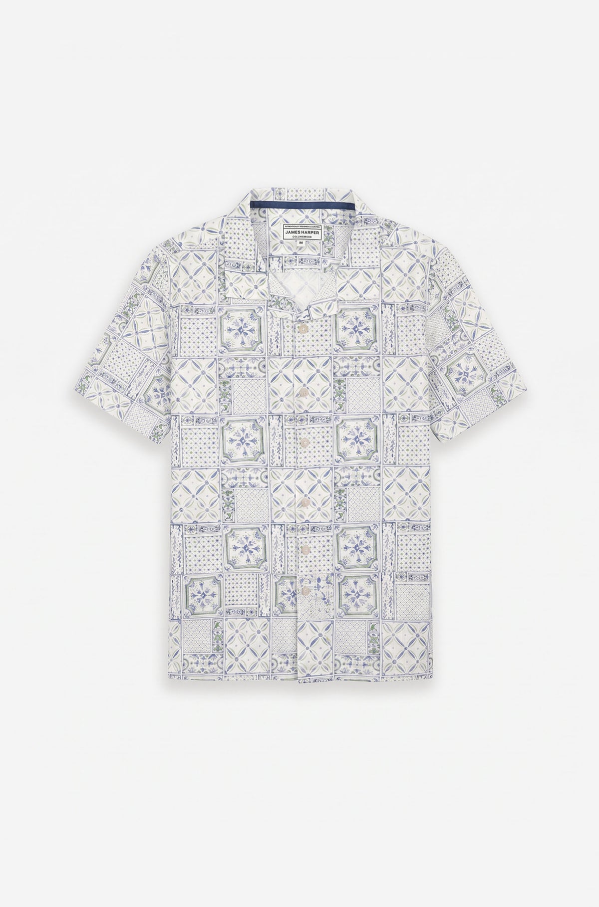 Short sleeve tile print shirt blue/green