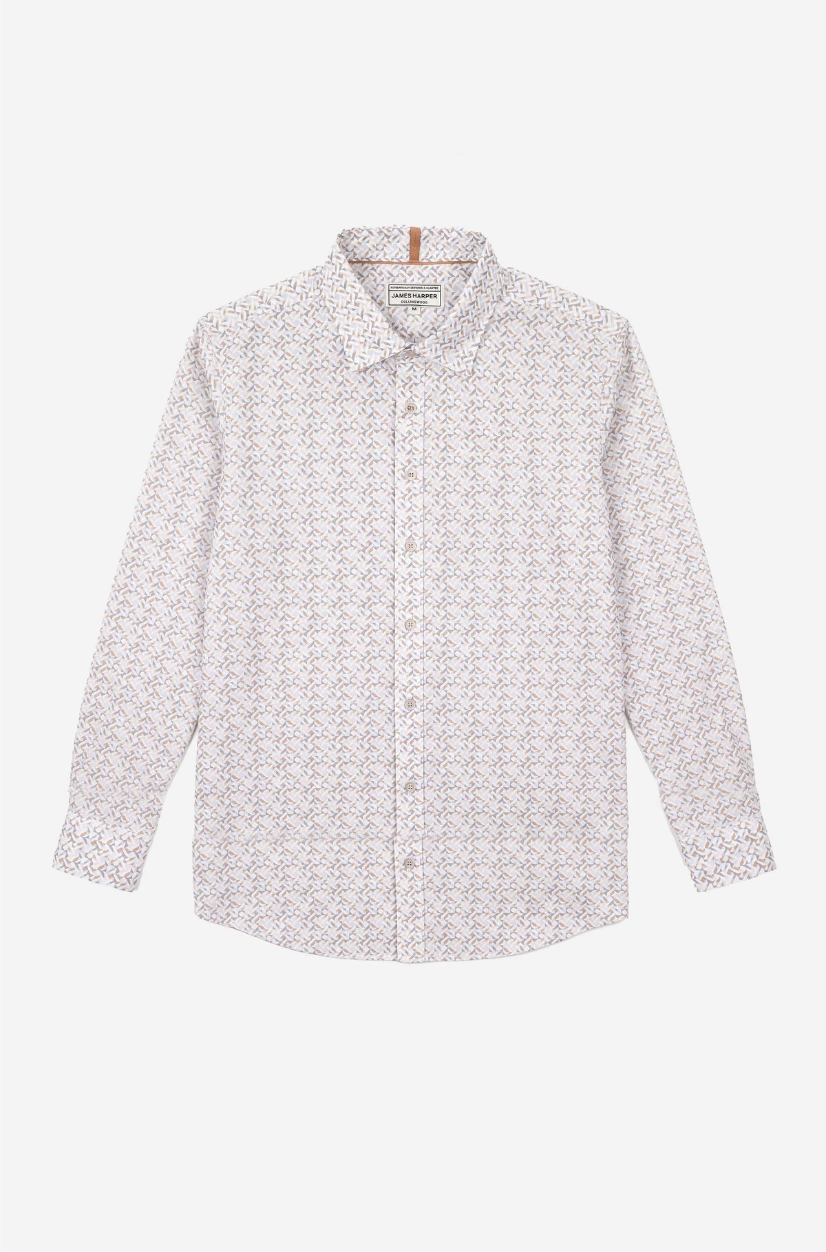 Long Sleeve Peached Cotton Poplin Geo Print Sand