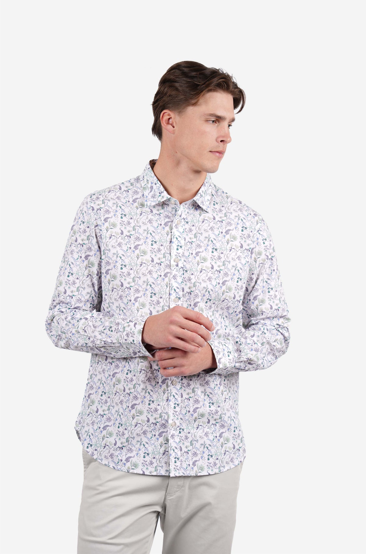 Long Sleeve Peached Cotton Poplin Floral Print Sea