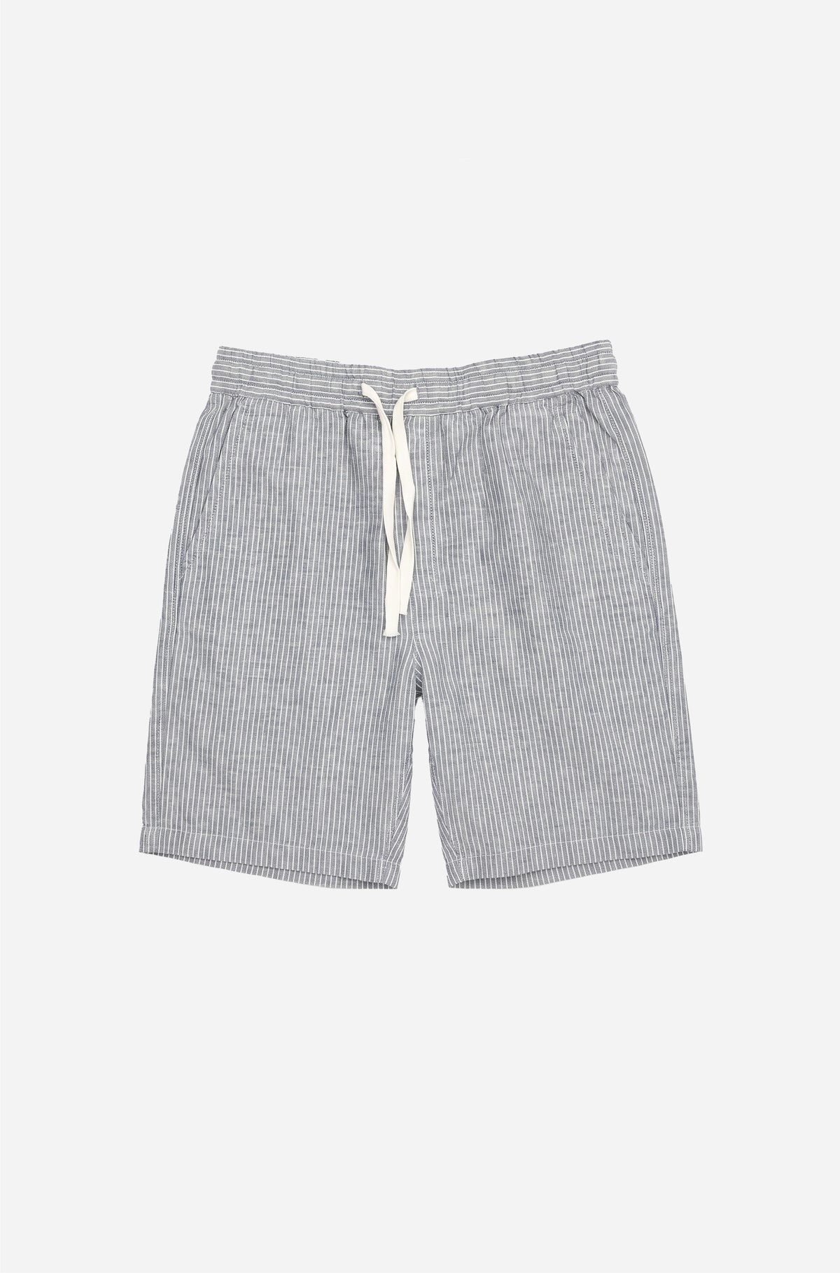 Linen Blend Elasticated Waist Relaxed Fit Fine Stripe Short Blue