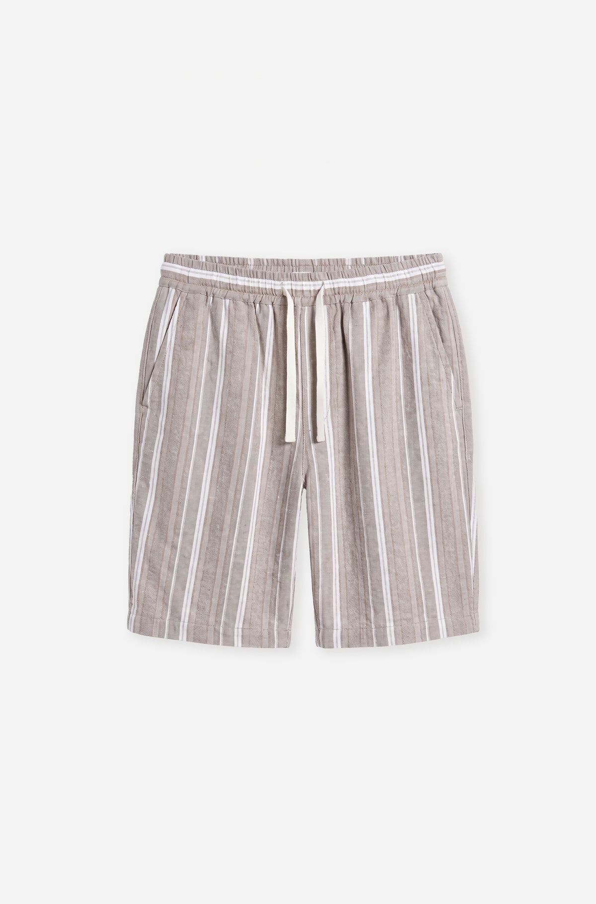 Linen Blend Elasticated Waist Relaxed Fit Stripe Short Natural