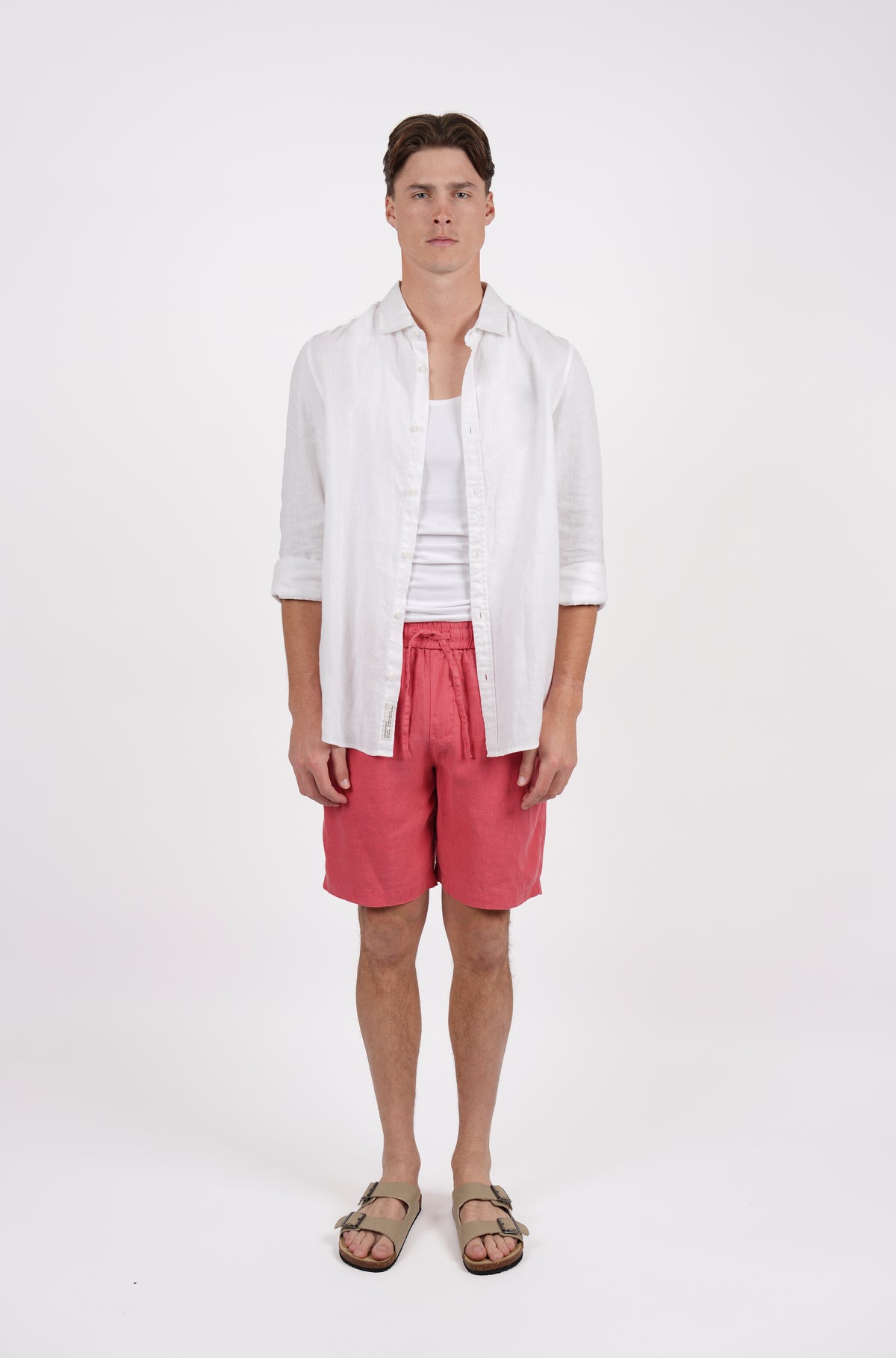 Pure Linen Elasticated Waist Relaxed Fit Garment Dyed Short Coral