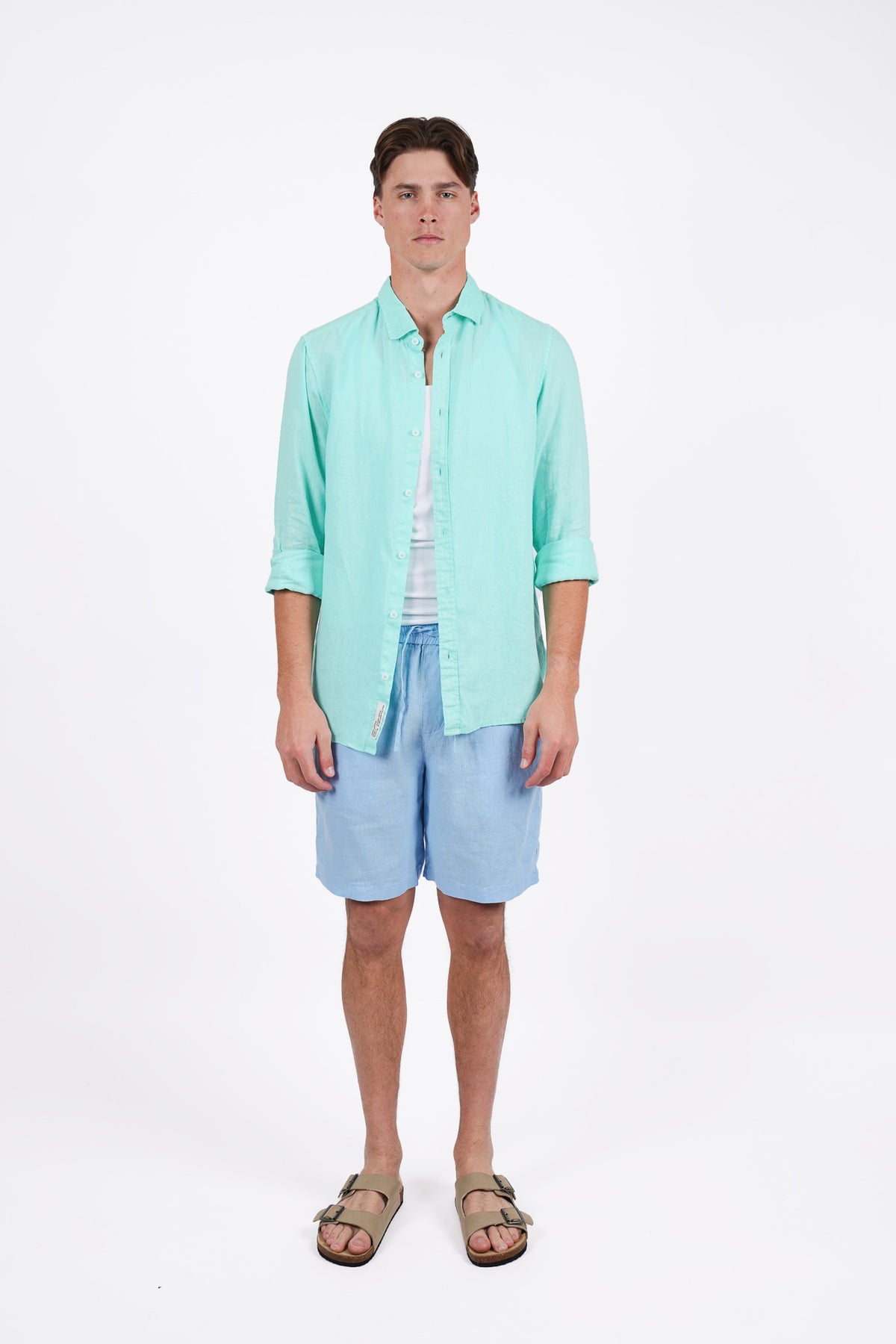 Pure Linen Elasticated Waist Relaxed Fit Garment Dyed Short Cornflower