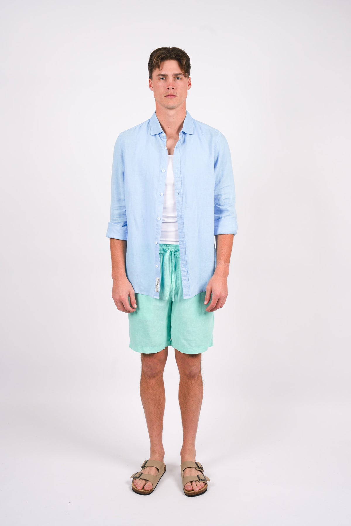 Pure Linen Elasticated Waist Relaxed Fit Garment Dyed Short Mint