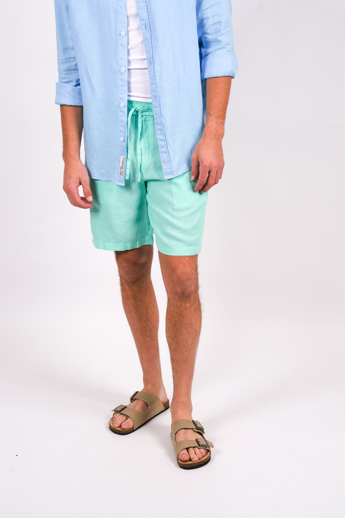 Pure Linen Elasticated Waist Relaxed Fit Garment Dyed Short Mint