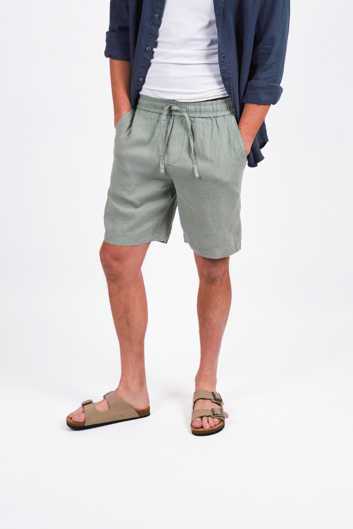 Pure Linen Elasticated Waist Relaxed Fit Garment Dyed Short Sage