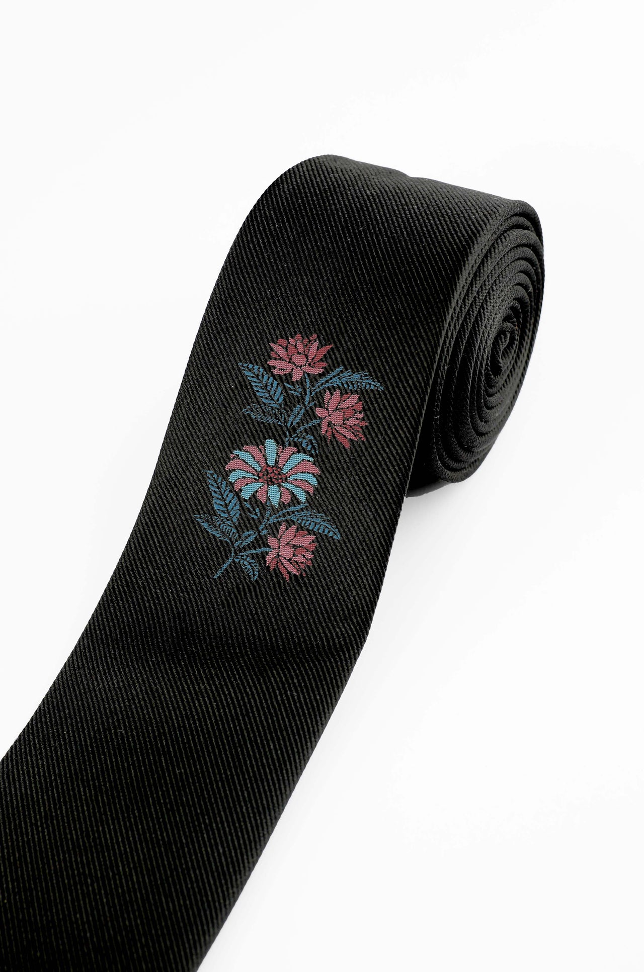 Black Pink Blossom Floral Tie