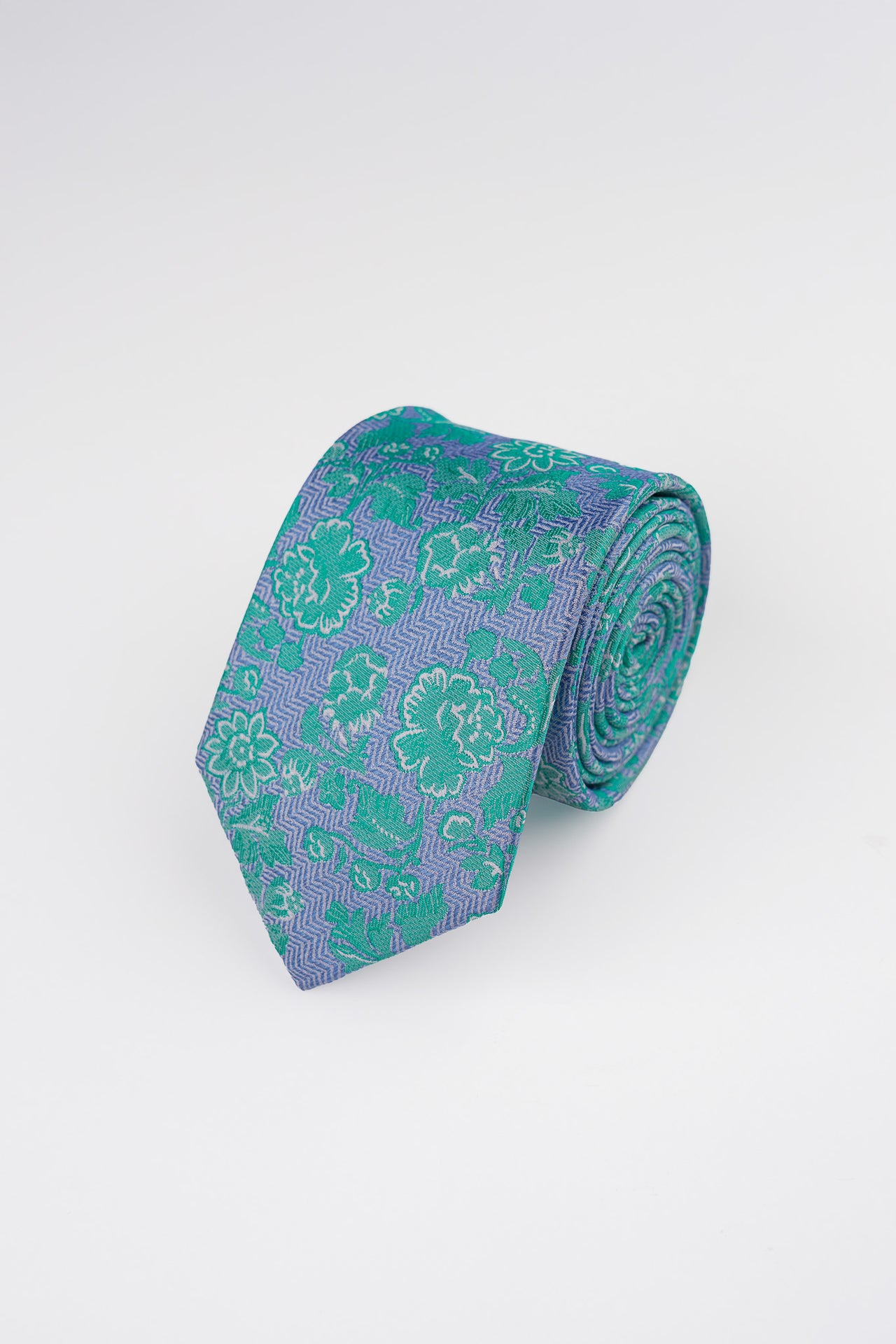 Green Herringbone Floral Tie