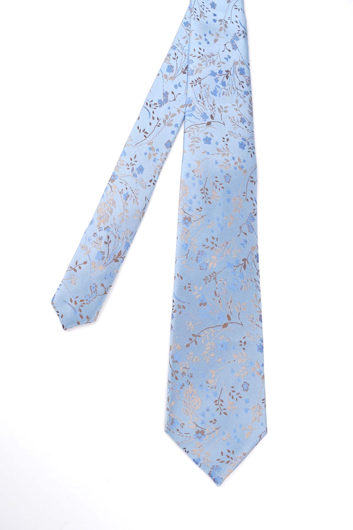 Sky Blue Intricate Floral Silk Tie