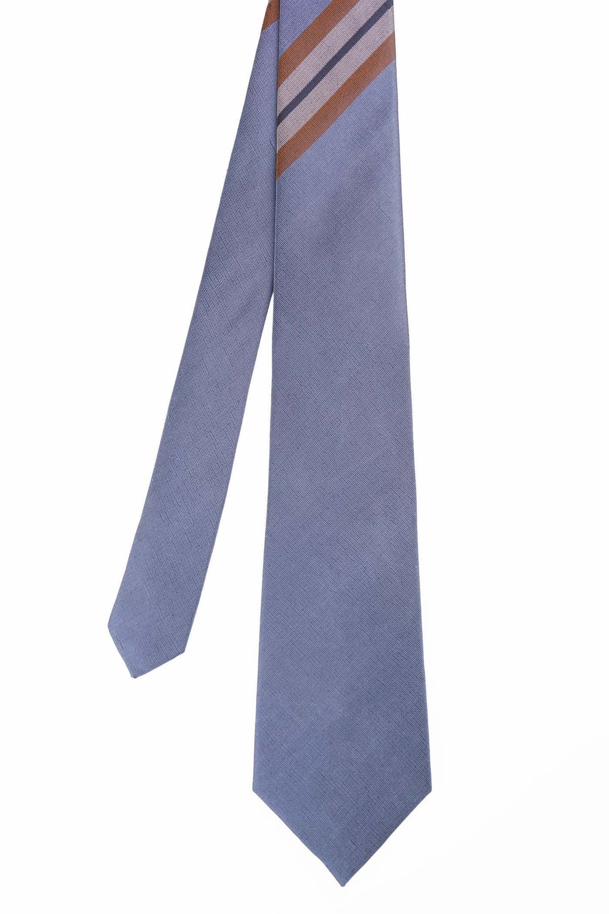 Mid-blue/ Brown Placement Stripe 8cm Silk Tie