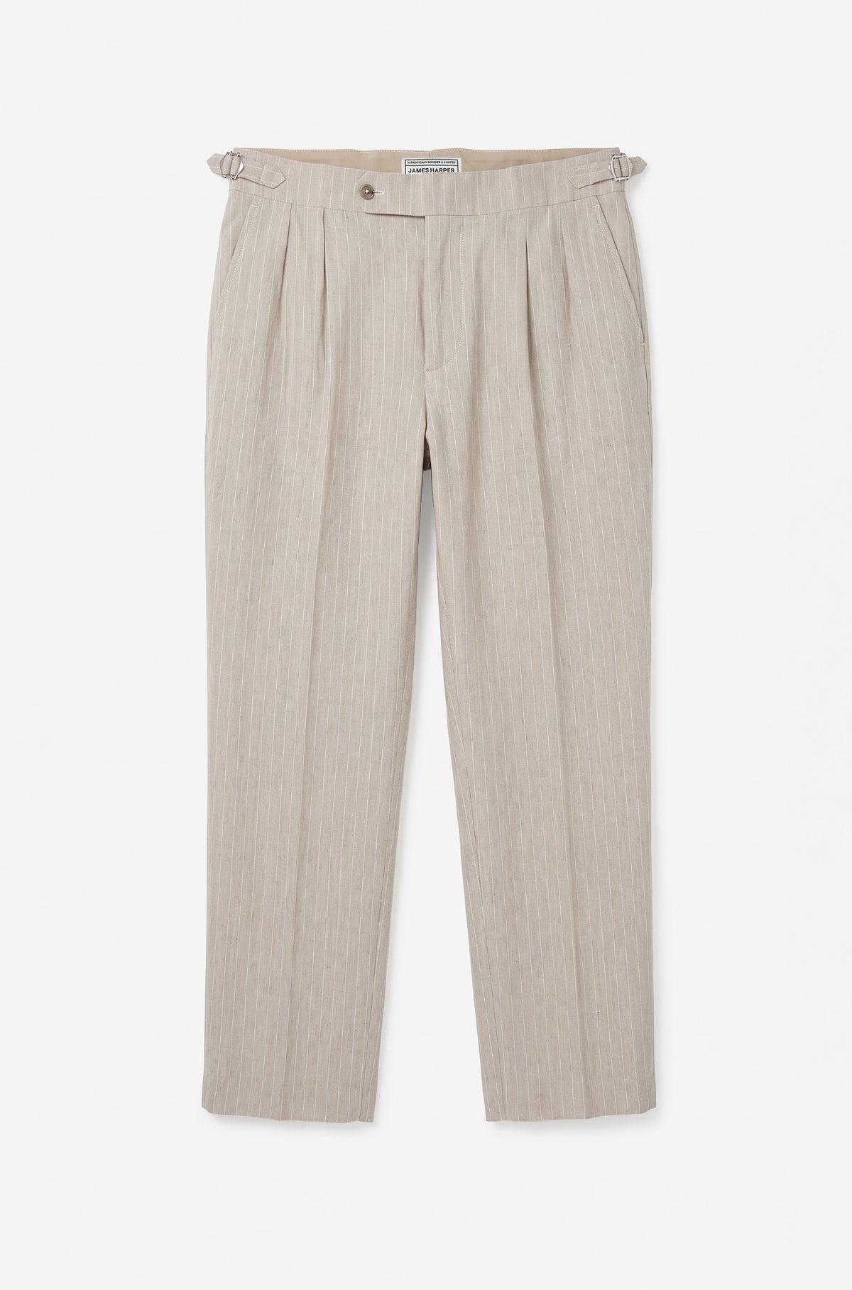 Linen Blend Relaxed Fit Pin Stripe Pleated Pant Pebble
