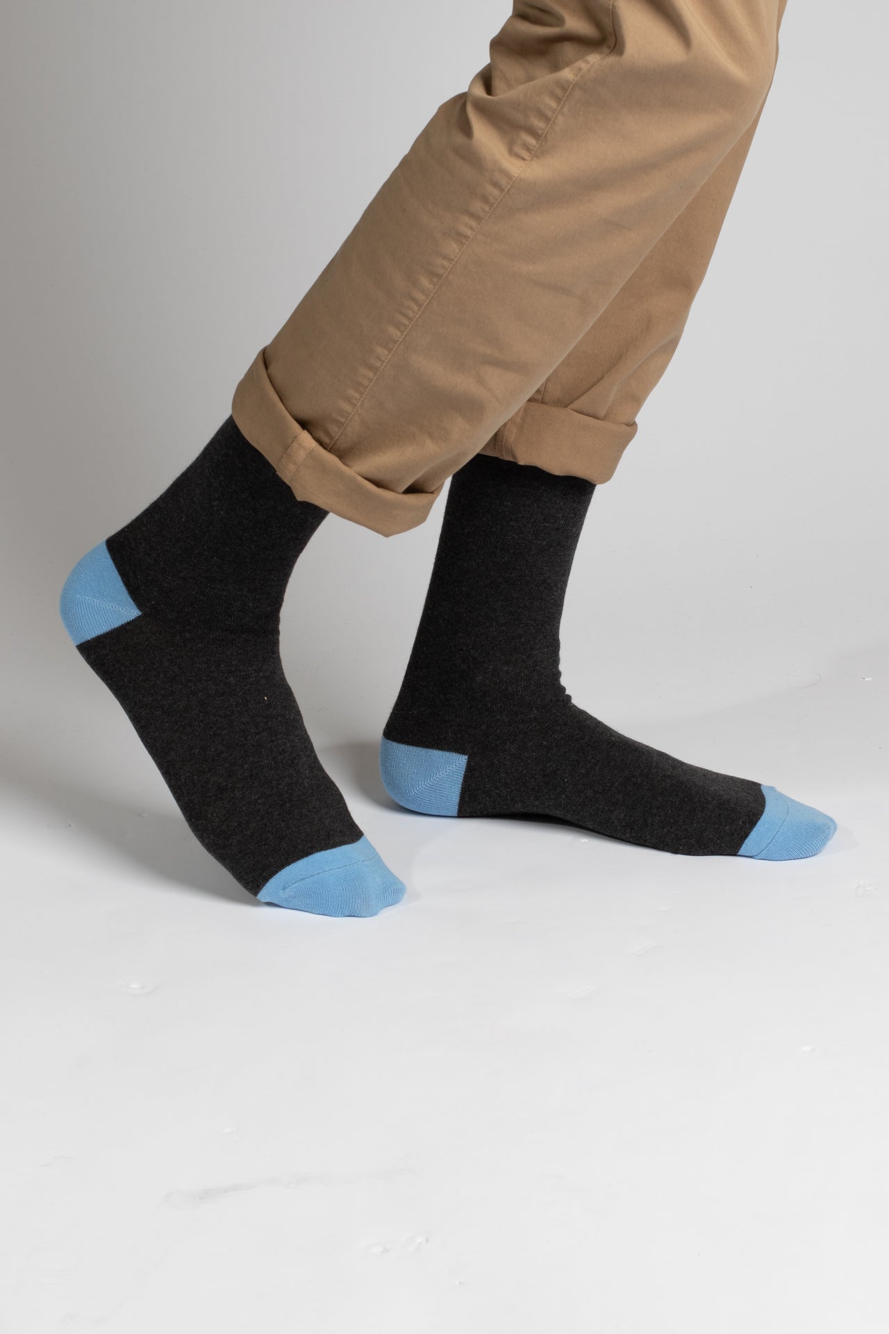 Charcoal Marle/Blue Plain Socks