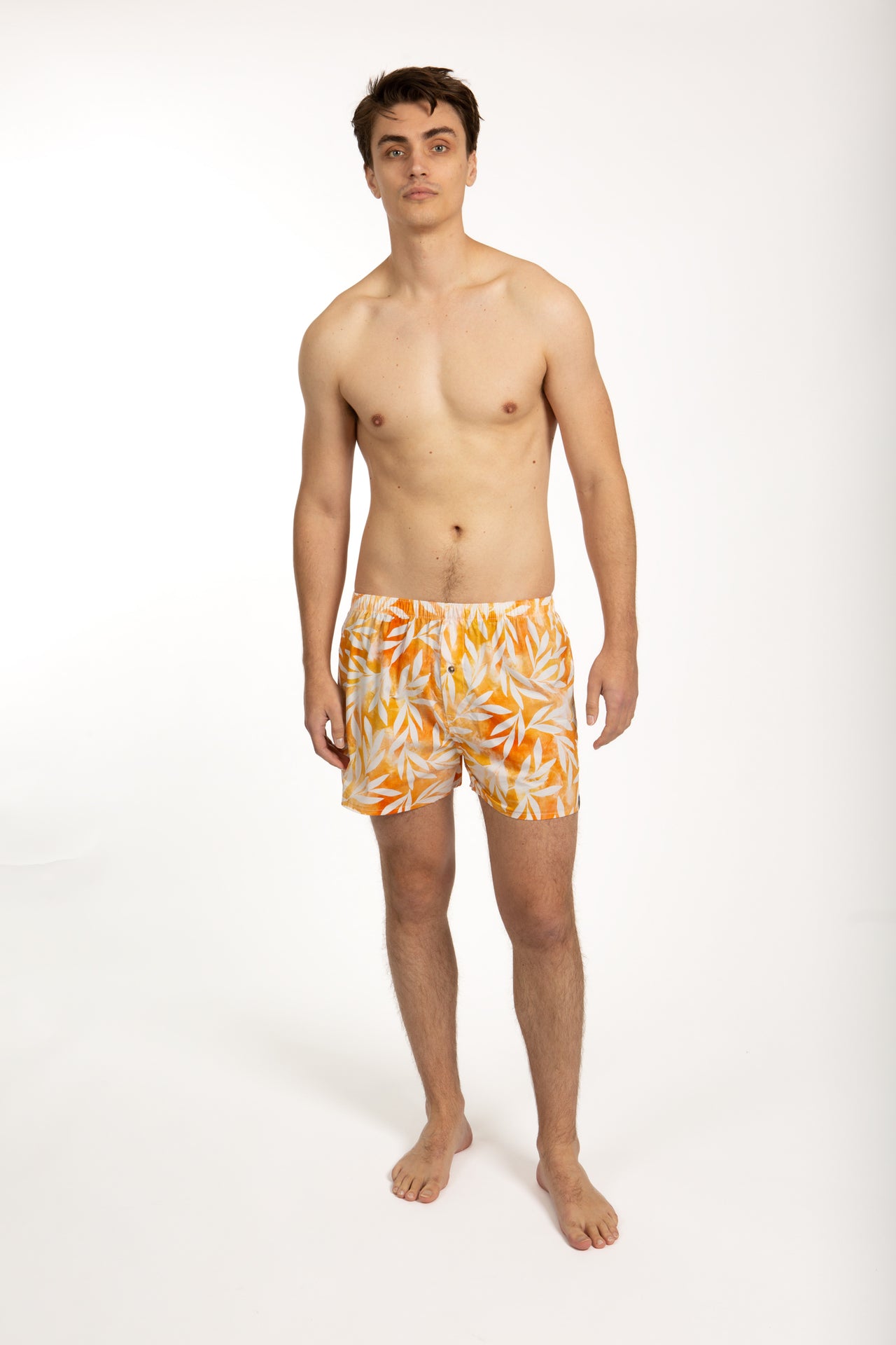 Orange Leaf Poplin Boxer Short With Gift Bag