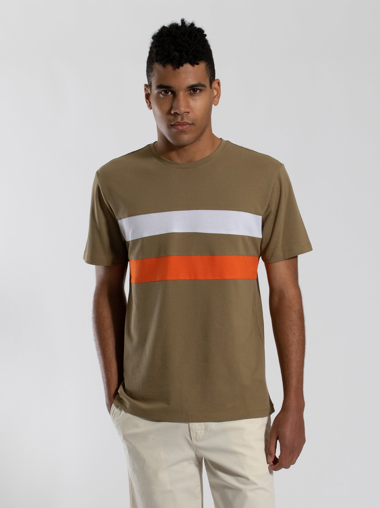 Olive Laid On Multi Stripe Tee