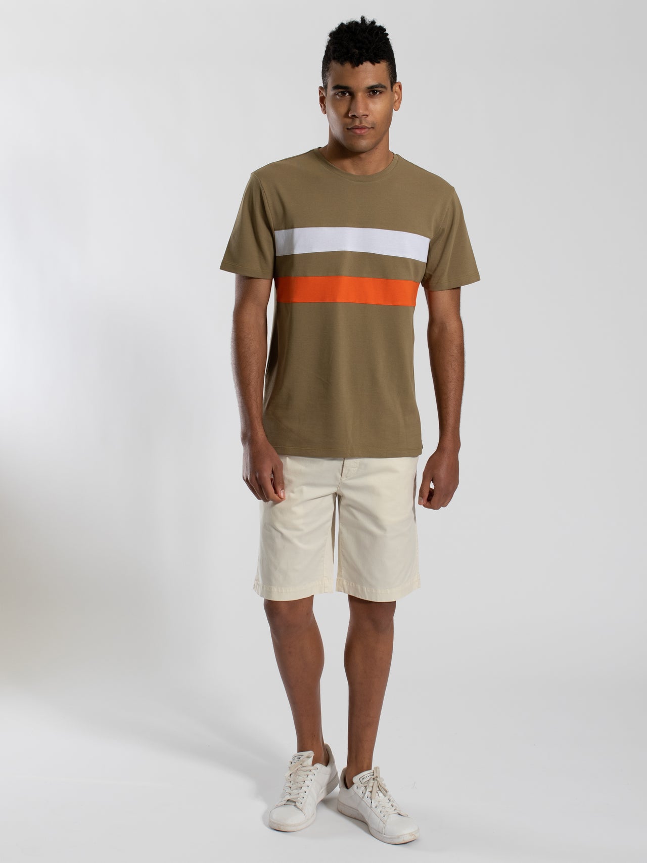 Olive Laid On Multi Stripe Tee