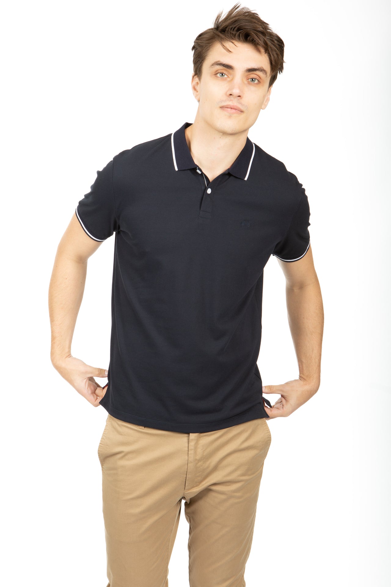 Navy Cotton Pique Button Polo