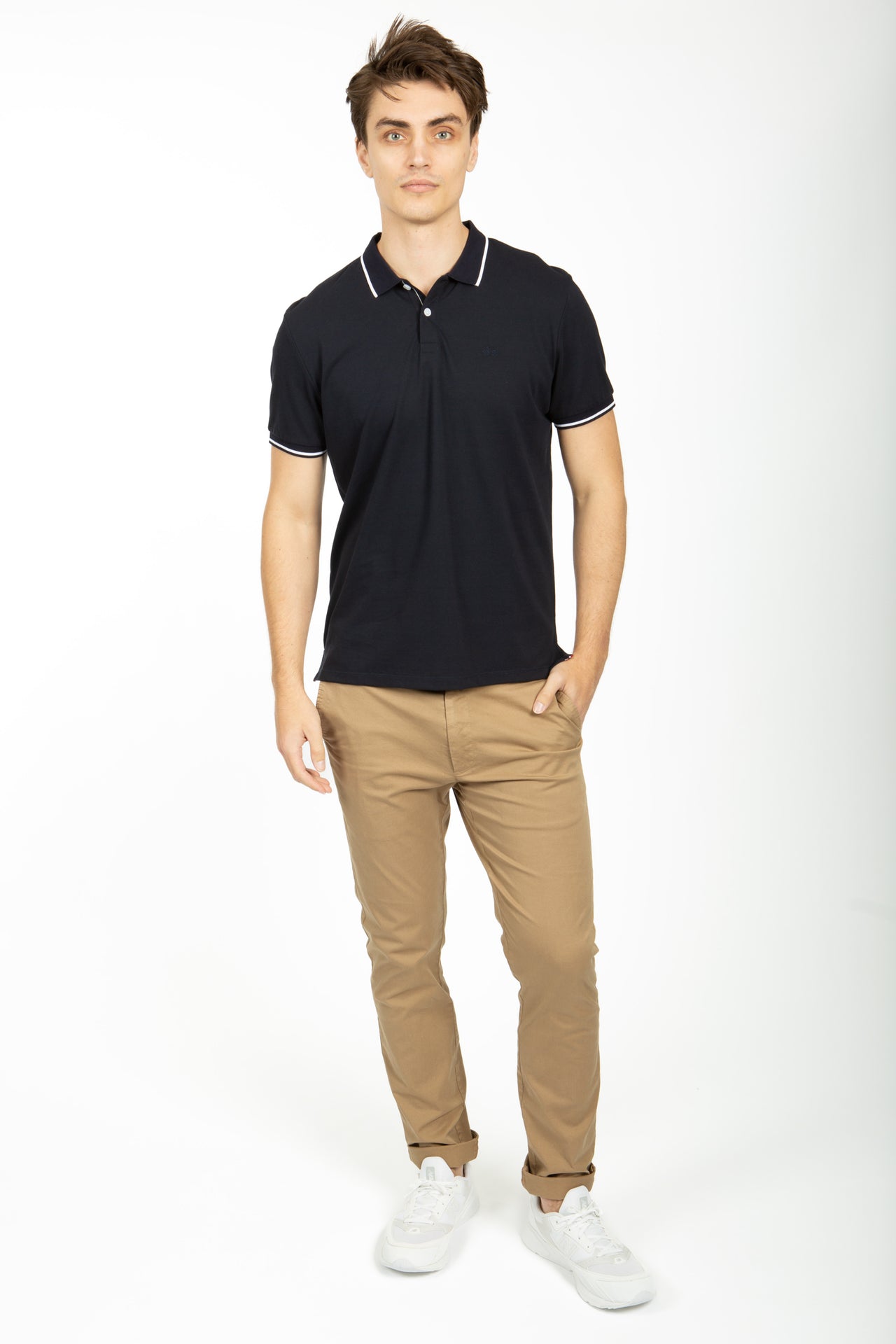 Navy Cotton Pique Button Polo