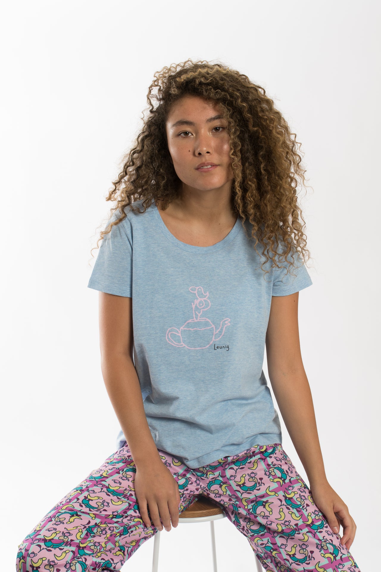 Light Blue Cotton Tee Shirt - Ladies