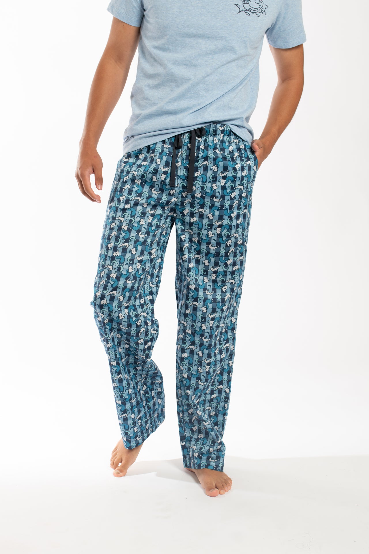 Blue Long Cotton Pant - Mens