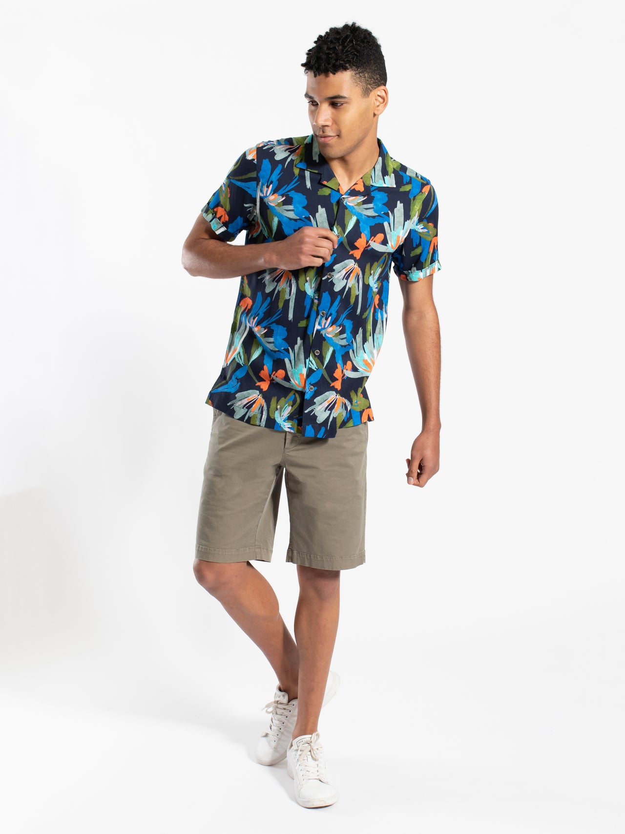 Navy Abstract Floral Short Sleeve Shirt