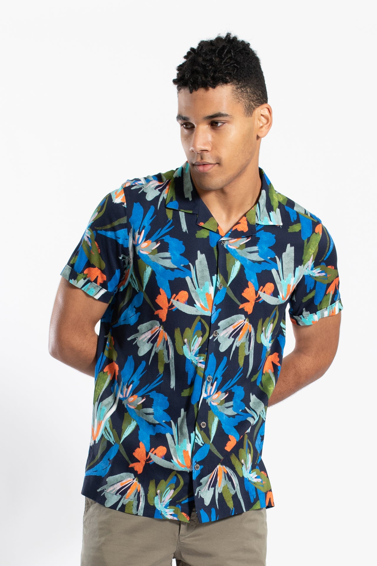 Navy Abstract Floral Short Sleeve Shirt