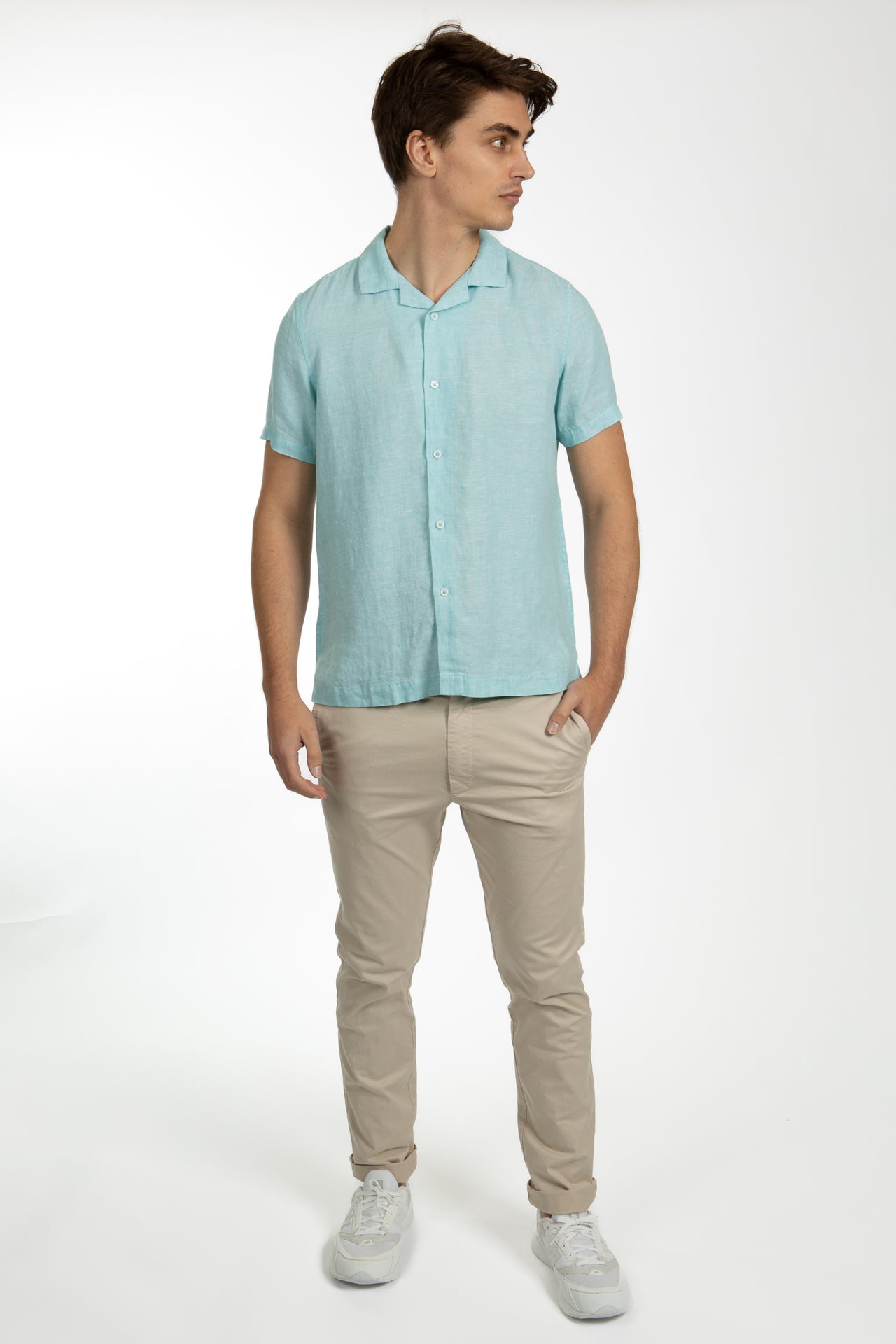 Blue Tint Short Sleeve Linen Cuban Collar Shirt