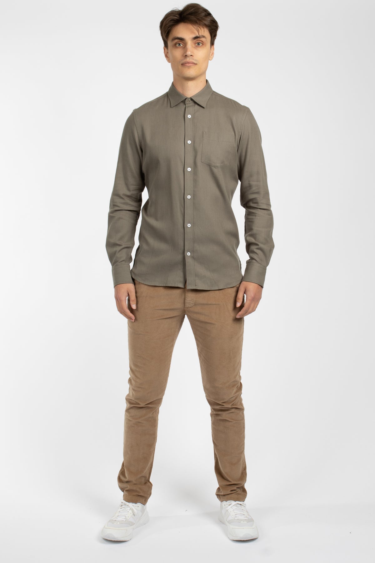 Olive Twill Cotton Tencel Shirt