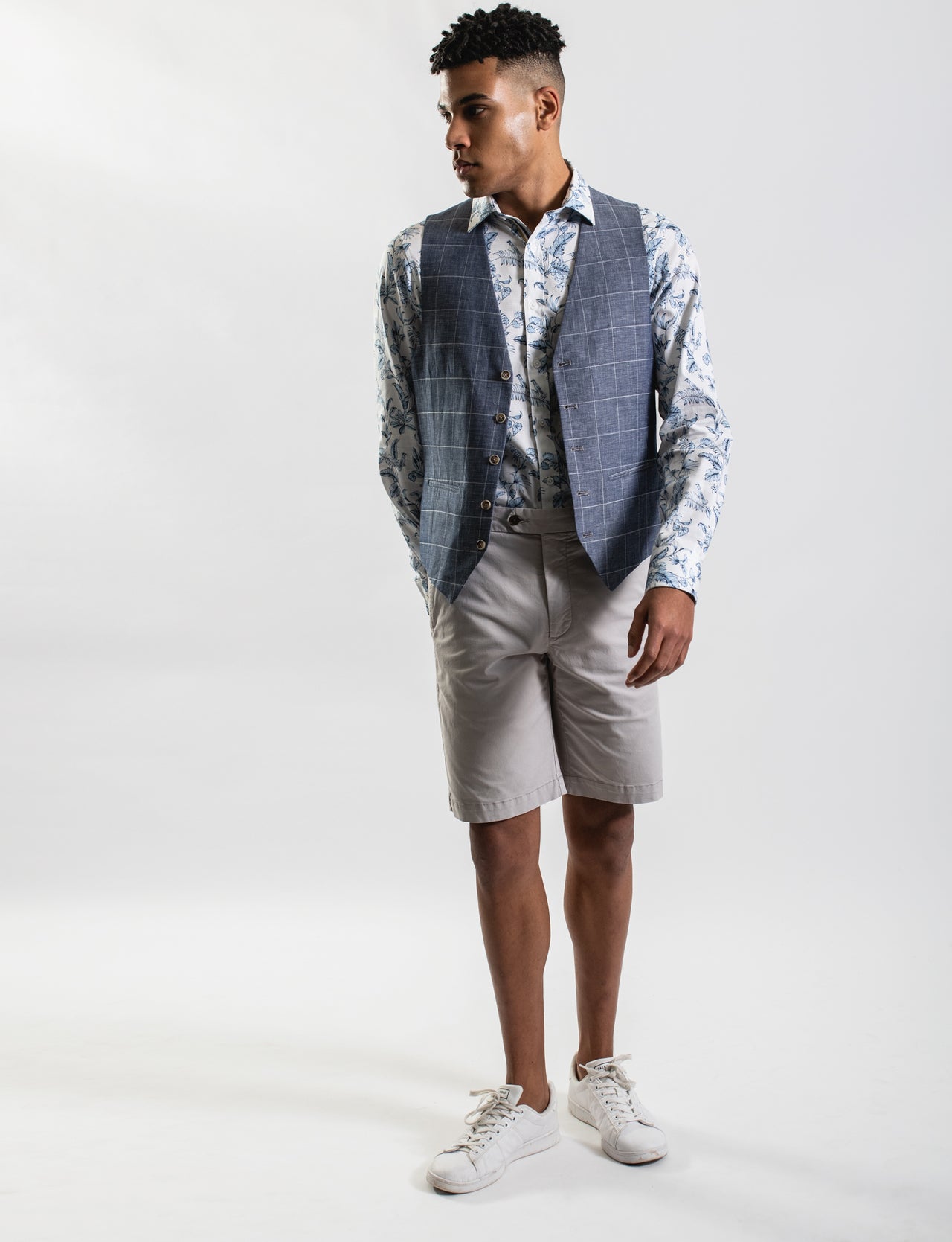 Narrow Windowpane Check Waistcoat