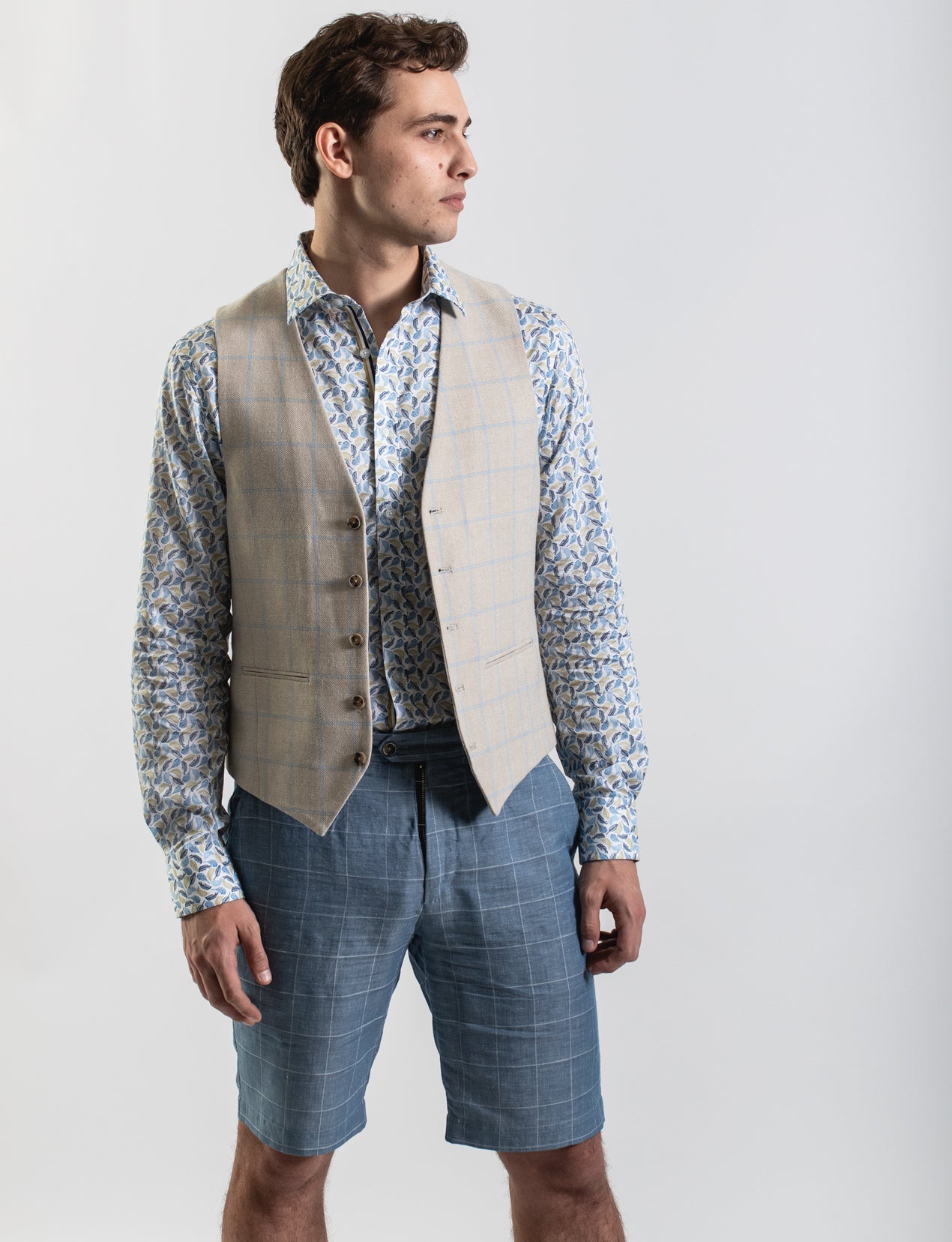 Textured Windowpane Check Waistcoat