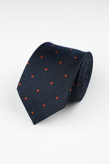  Navy Orange Silk Mini Spot Tie