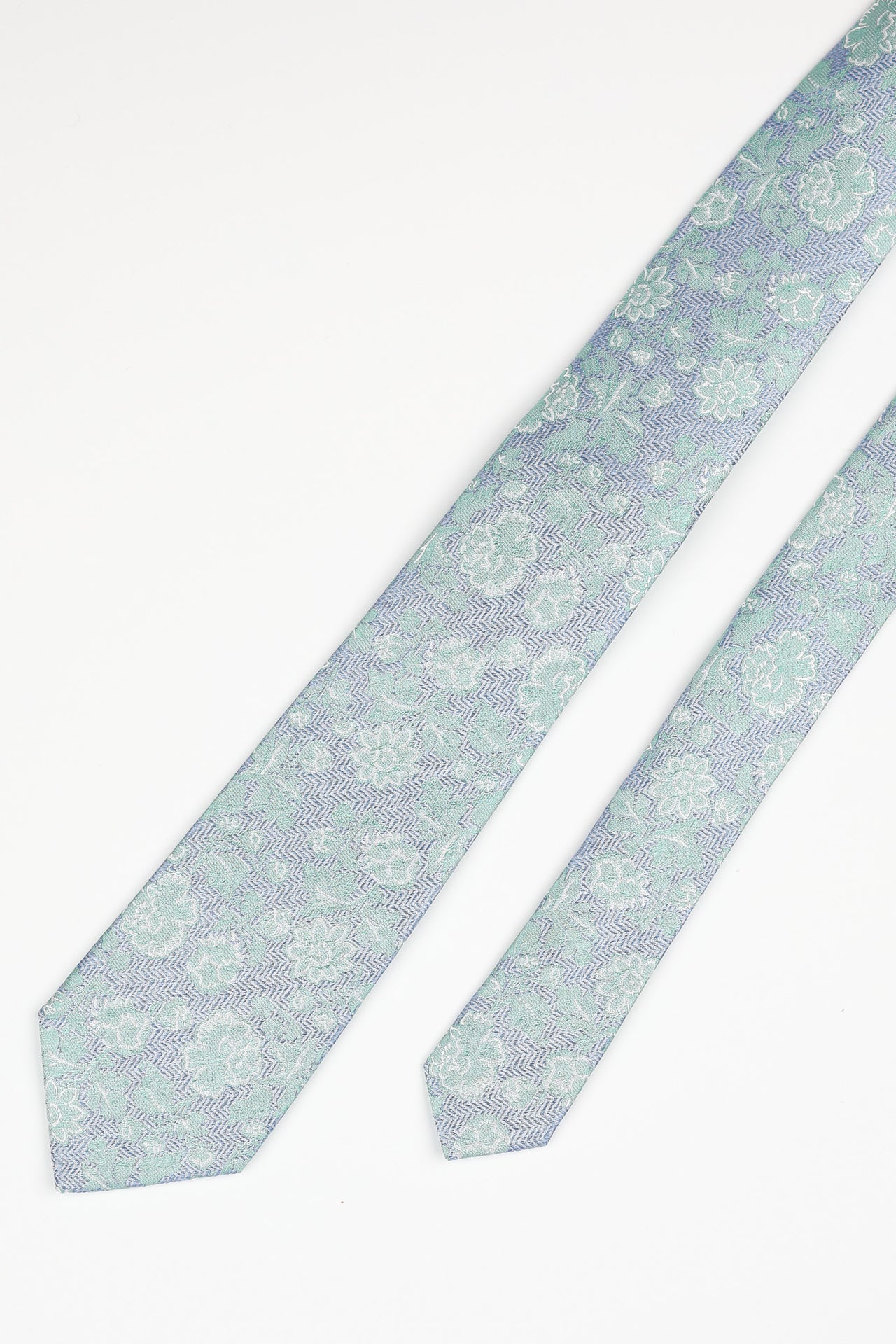 Green Silk Herringbone Floral Tie