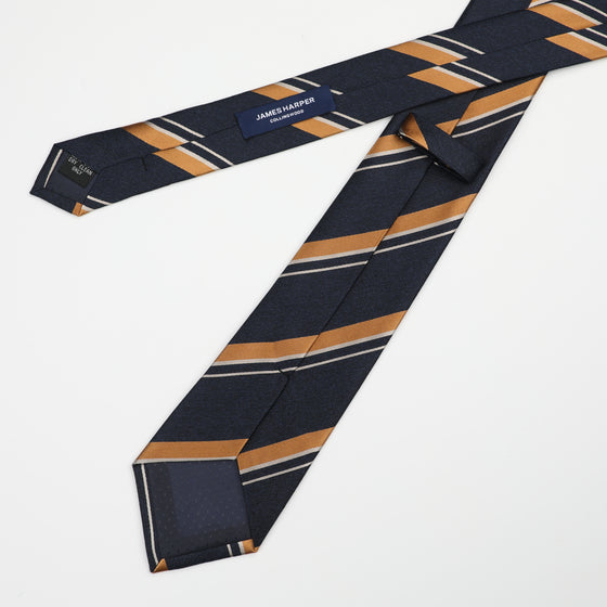 Navy Gold Silk Stripe Tie