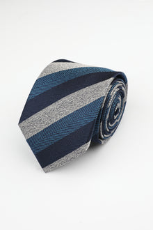  Navy Silver Silk Stripe Tie